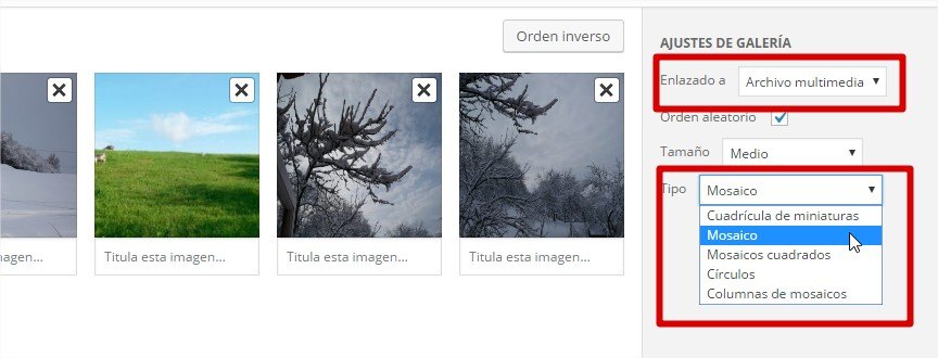 configurar galeria mosaico wordpress