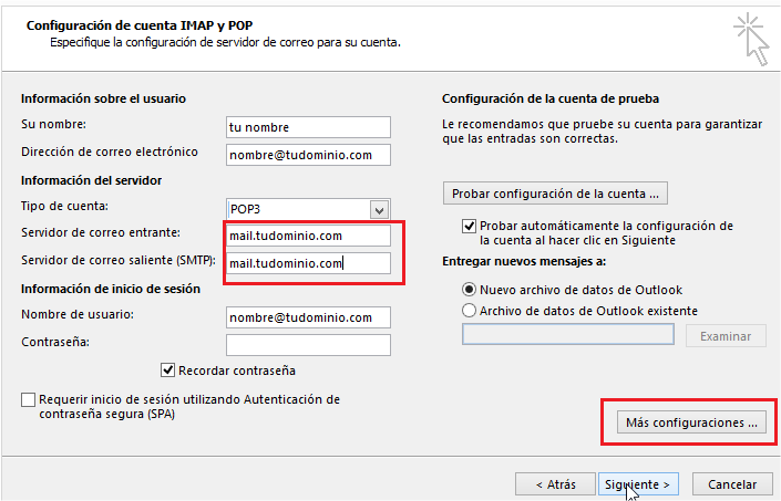 Configurar correo con dominio propio en Outlook 2013