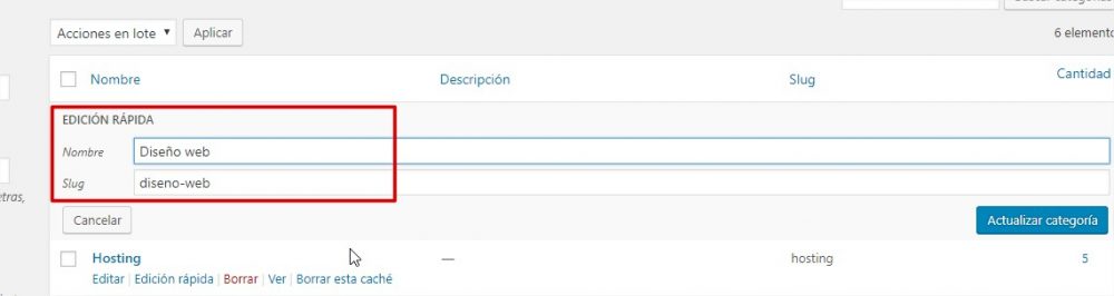 Cambiar nombre categoria WordPress