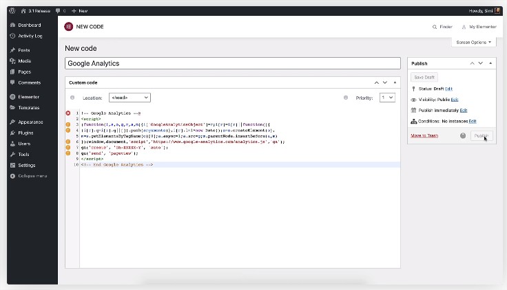 Elementor Pro 3.1 custom code