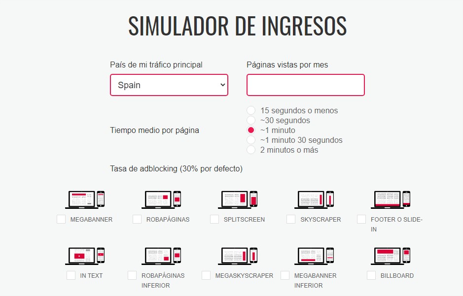 The Moneytizer simlador de ingreses CPM