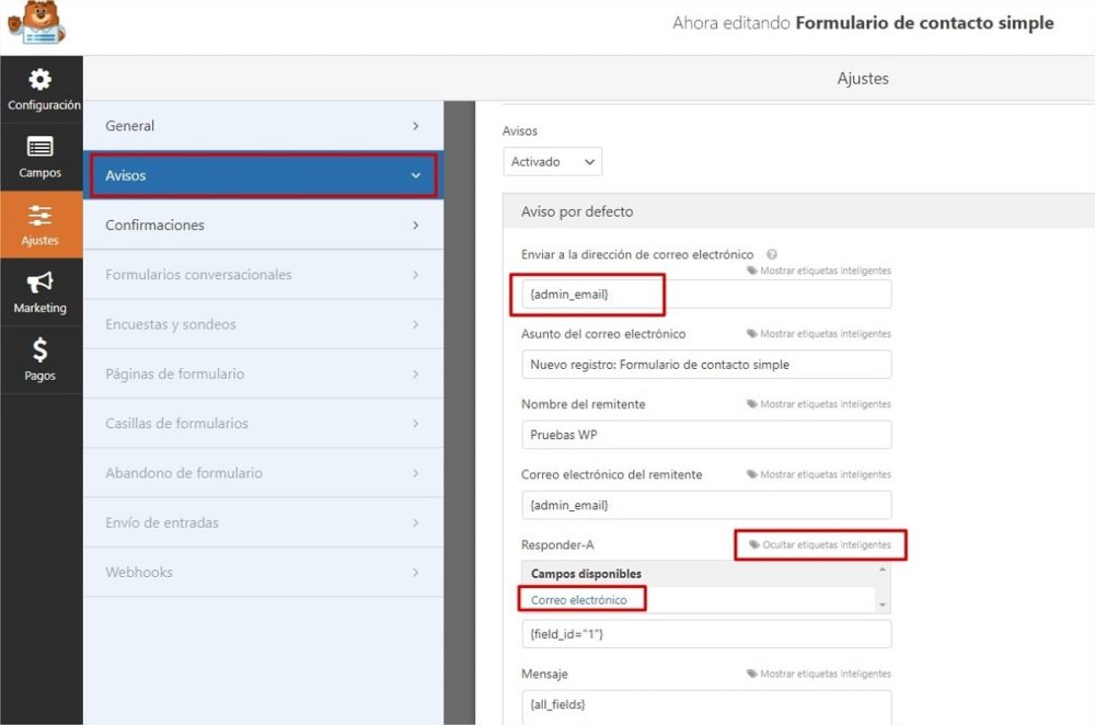 WPForms ajustes email-min