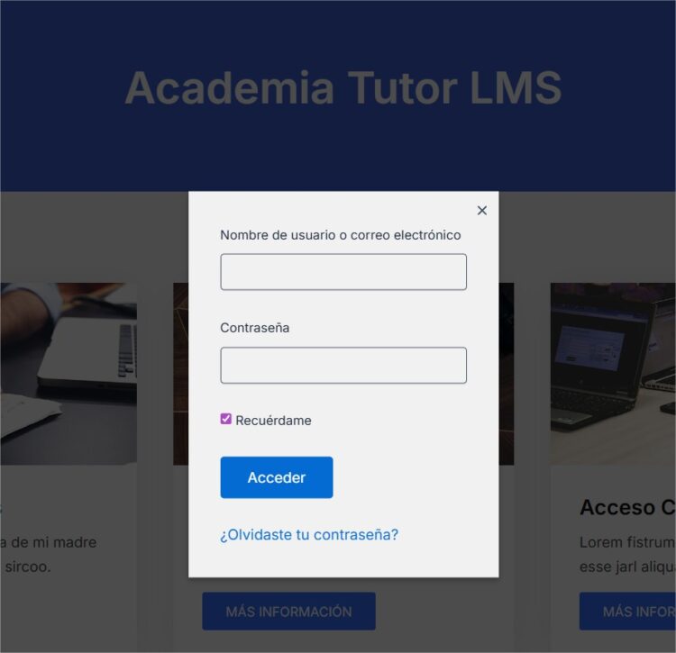 acceso web mediante popup con astra pro