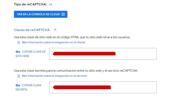 claves api recaptcha v3