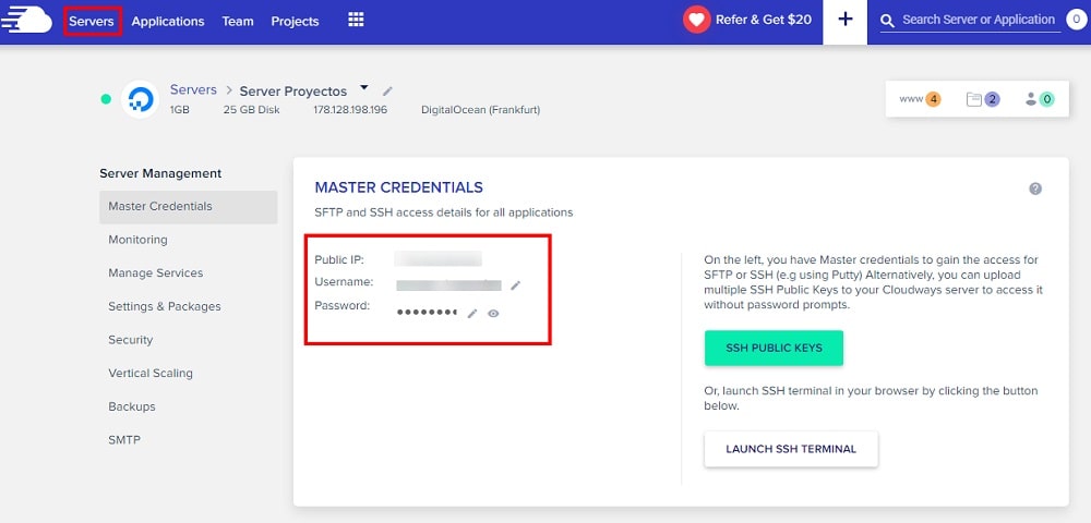 cloudways datos de acceso