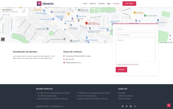 contacto plantilla Elementor