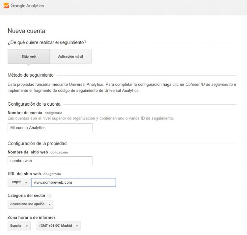 crear cuenta en analytics