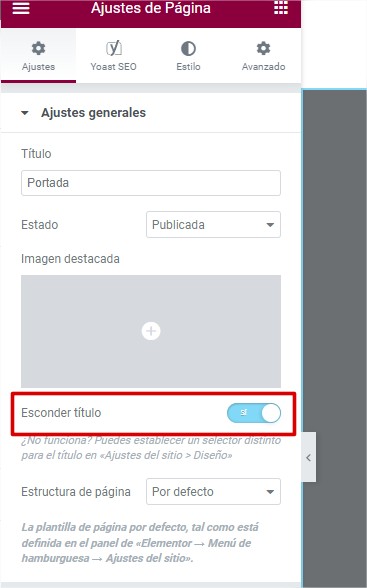 esconder título pagina Elementor