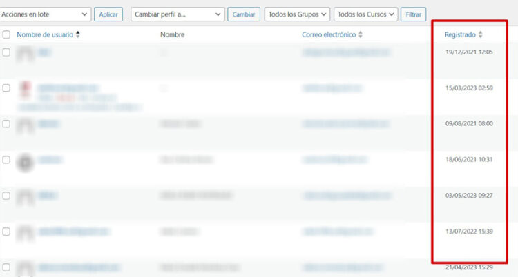 filtro usuarios wordpress por fecha