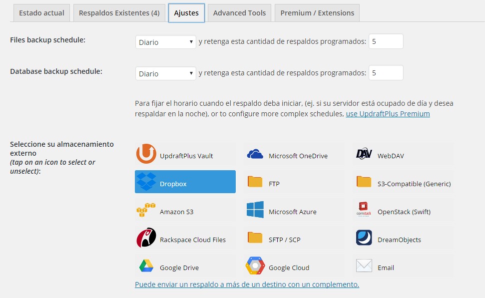 Crear un Backup de WordPress con updraftplus