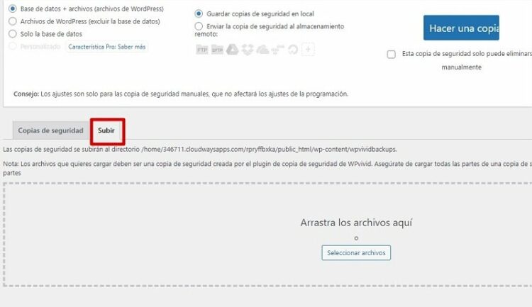 subir copias de seguridad