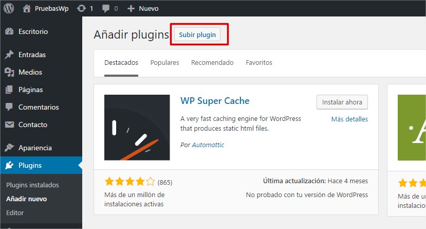 subir plugin wordpress